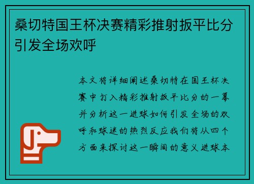 桑切特国王杯决赛精彩推射扳平比分引发全场欢呼