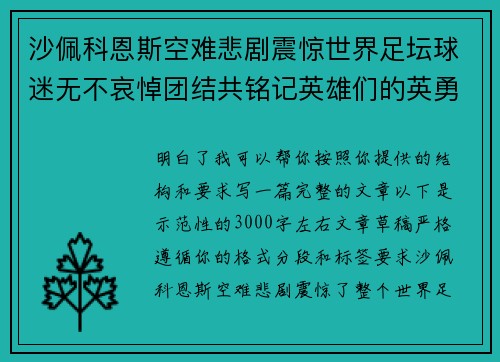 沙佩科恩斯空难悲剧震惊世界足坛球迷无不哀悼团结共铭记英雄们的英勇与坚韧
